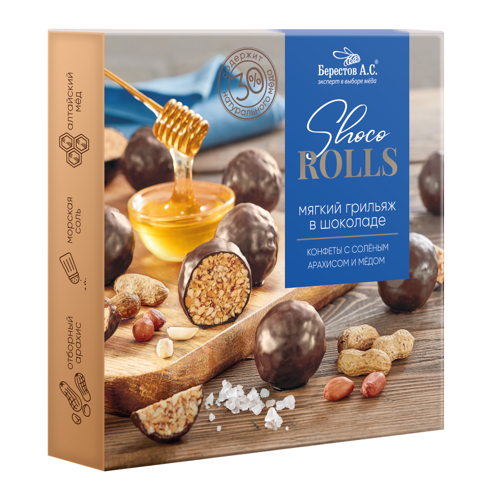  Берестов Shoco Rolls конфеты с арахисом, солью и медом, 135г   в Елизово