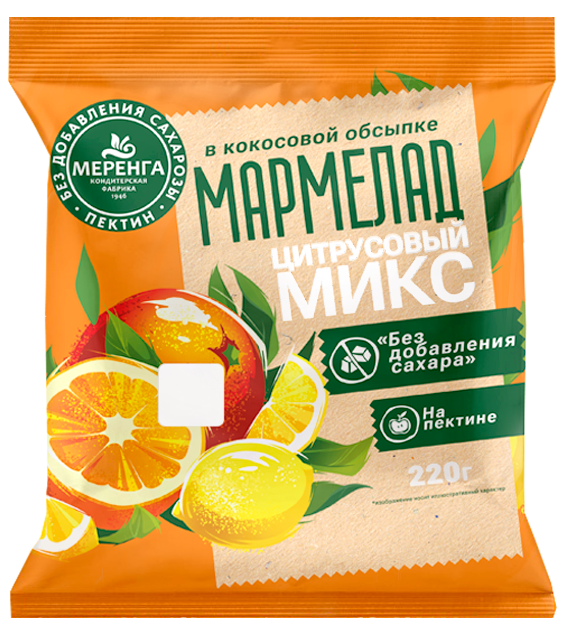 №1 Меренга Мармелад без сахара в кокосовой обсыпке Цитрусовый микс, 220г    в Елизово