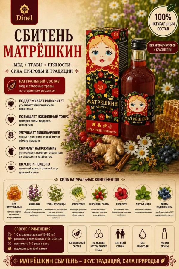 №3 Сбитень Матрёшкин, 250мл  в Елизово