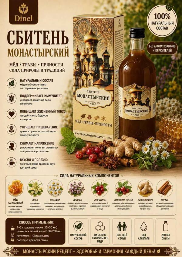 №3 Сбитень Монастырский, 250мл  в Елизово
